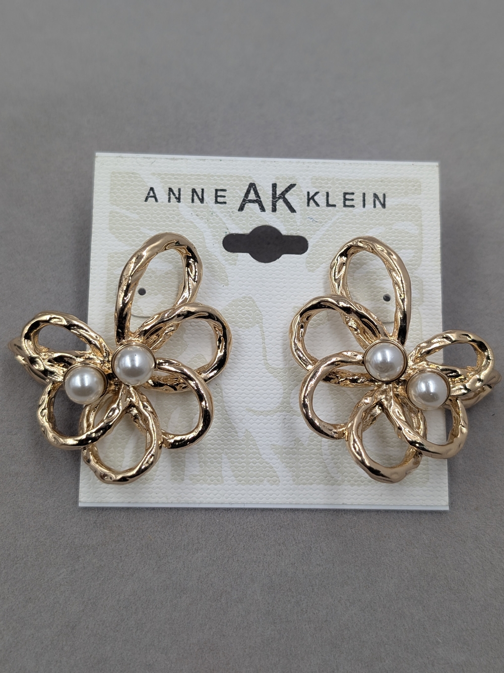 Anne Klein Gold Double Flower Faux Pearl Statement Earrings NWT | 0930
